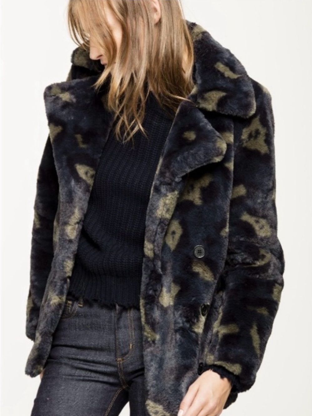 Zadig & Voltaire Faux Fur Peacoat Jacket in Camo Print Size XS LIKE NEW!